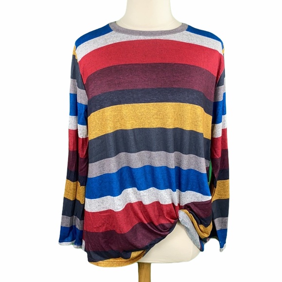 Plus Size Striped Twist Hem Long Sleeve Tee